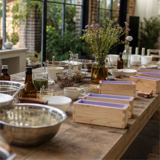 Workshop table prepared for soap makers