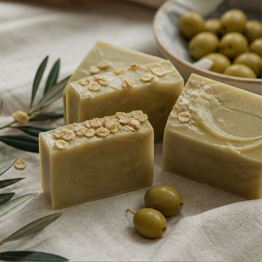 Olive soap bars on linen